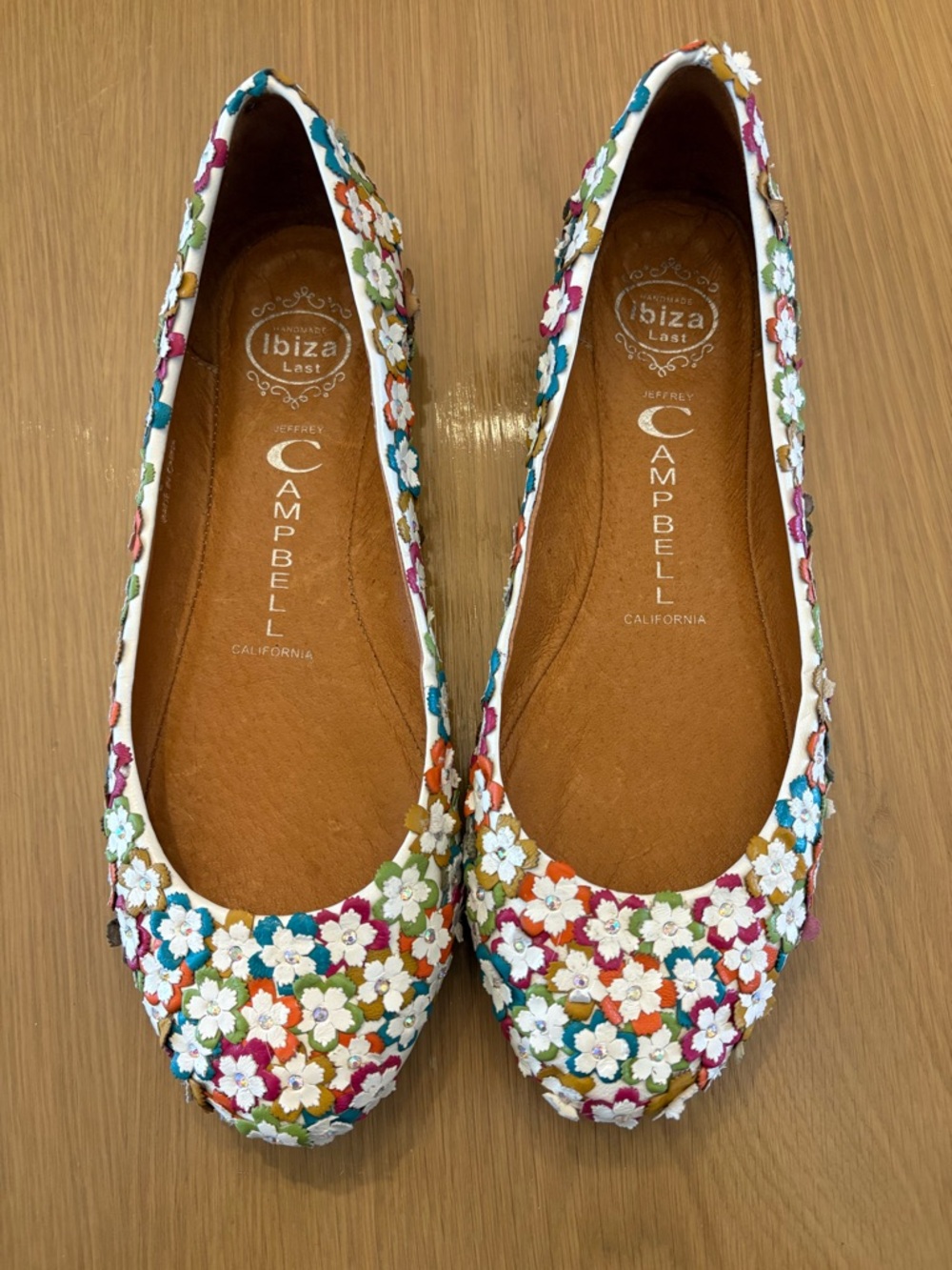 Jeffrey Campbell Leather White/Multicolor Floral Appliqué Ballet Flats
